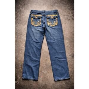 Vintage Y2K Focus USA FUSAI 38x31 Jeans Blue Denim Streetwear Embroidered